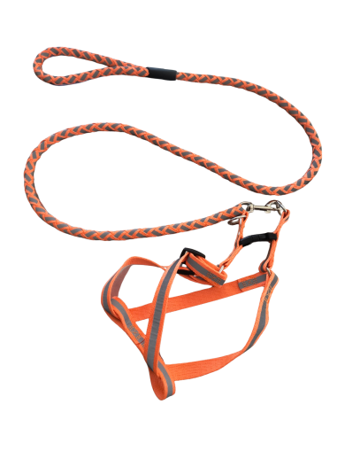 PlayMe комплект нагръдник с повод въже S оранжев