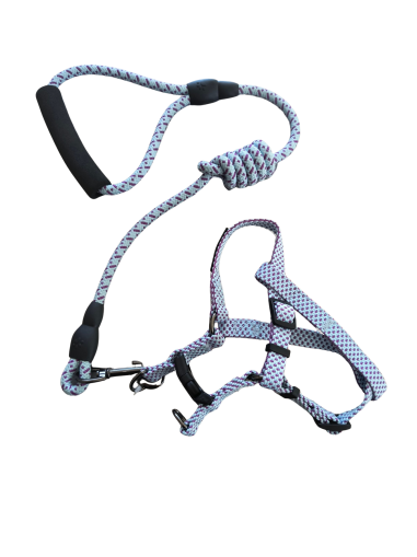 Fashion комплект нагръдник с повод въже S сив