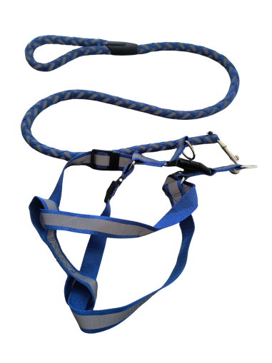 PlayMe к-т нагръдник с повод въже L неон син